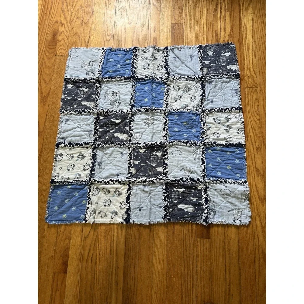 Handmade Rag Quilt Baby Blanket Puppy Dog Theme Flannel 34x34